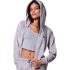 Body Action Velour Hoodie Women's Jacket 071417-01-LilacGrey